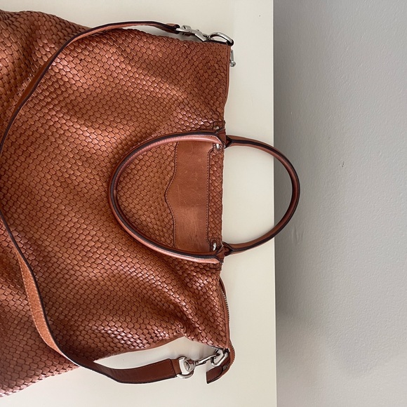 Rebecca Minkoff Bonnie Box Woven Almond Brown Leather Satchel Shoulder Bag - Picture 4 of 15